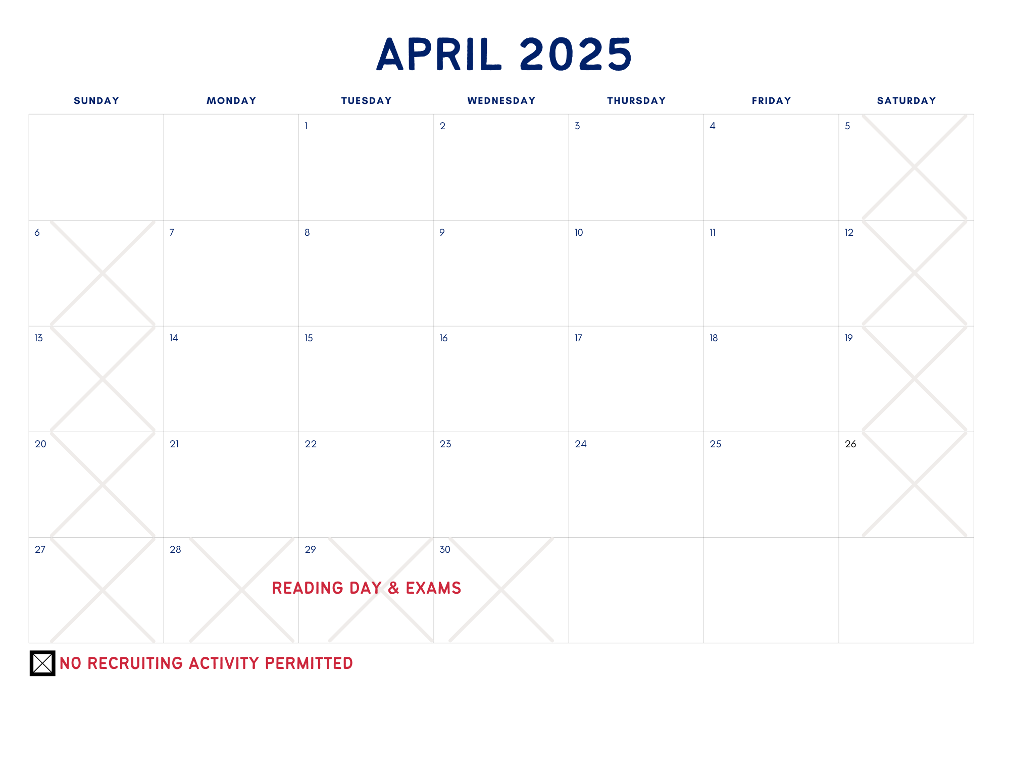 Recruiting calendar april 2025