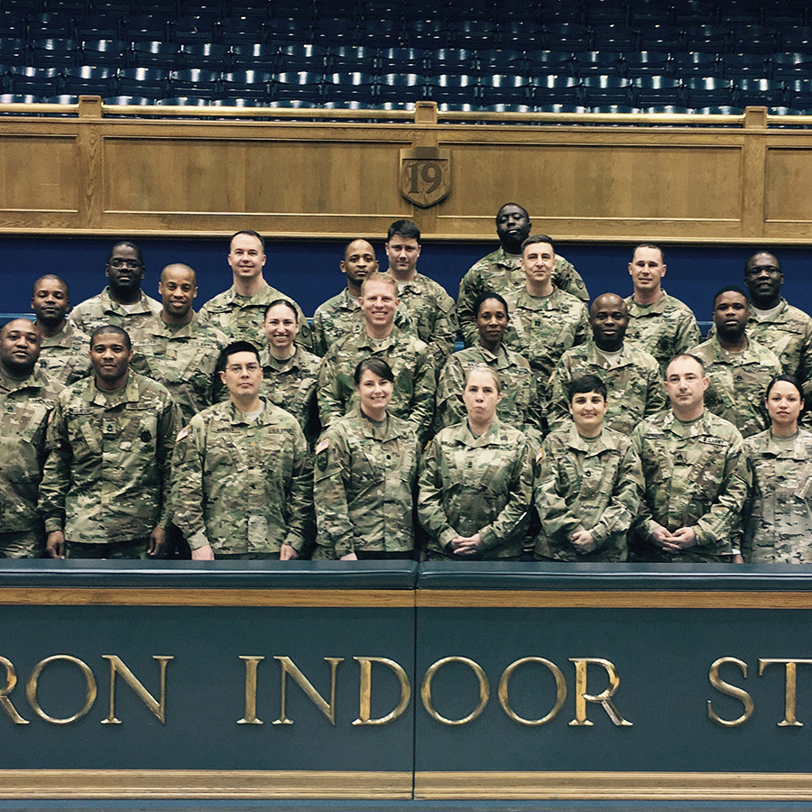 Fuqua veteran students in military fatigues