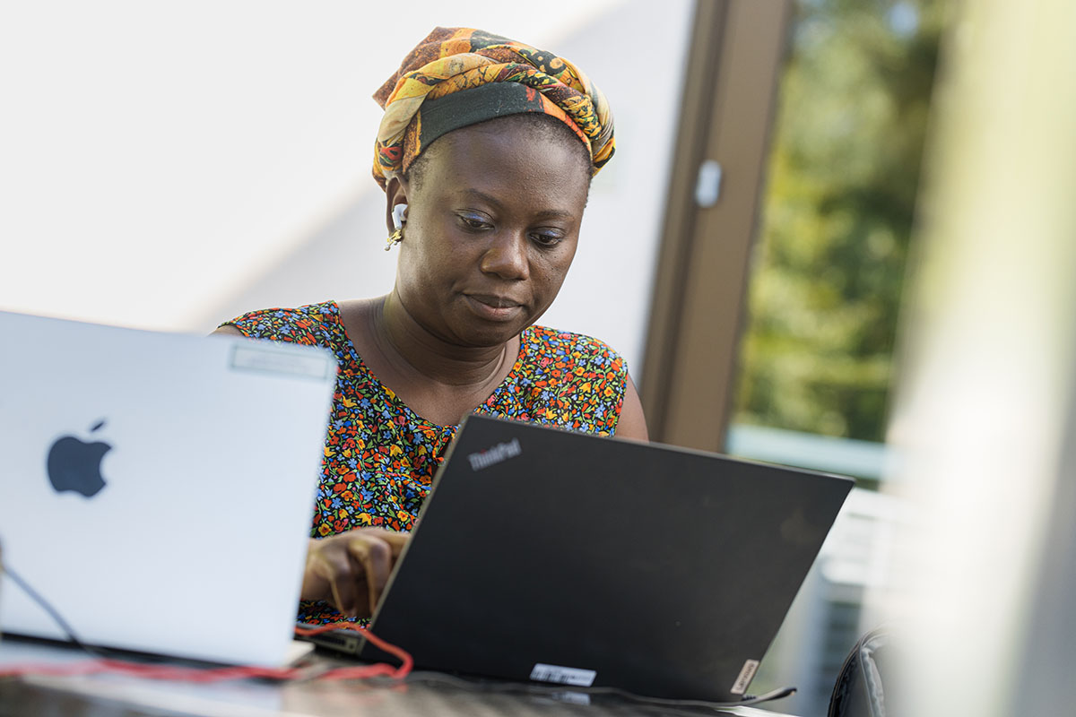 Student Studying on Breeden Hall Terrace